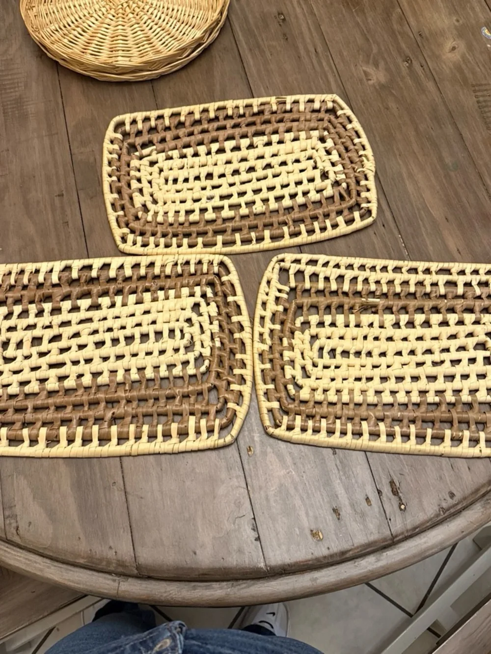 Vintage Woven Rectangular Placemats - Natural Brown & Cream